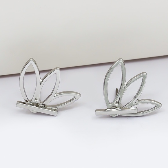 Silver Bar Stud w/Lotus Flower Jacket Earrings - Picture 7 of 8